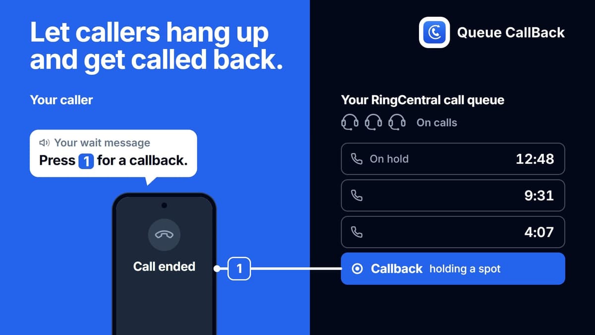 QueueCallback demo showing RingCentral integration and call queue callback functionality
